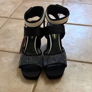Juicy Couture Black and Cream Chunky Heel with Logo Strap